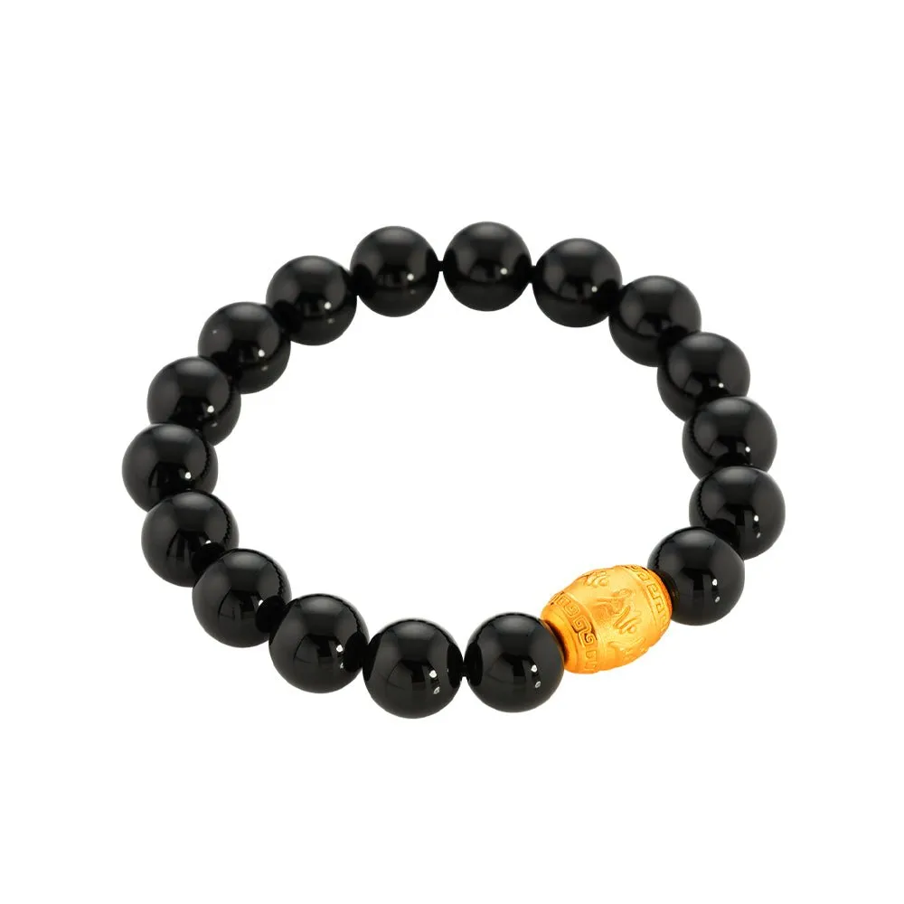 999 Gold Ohm Barrel Charm Beads Bracelet