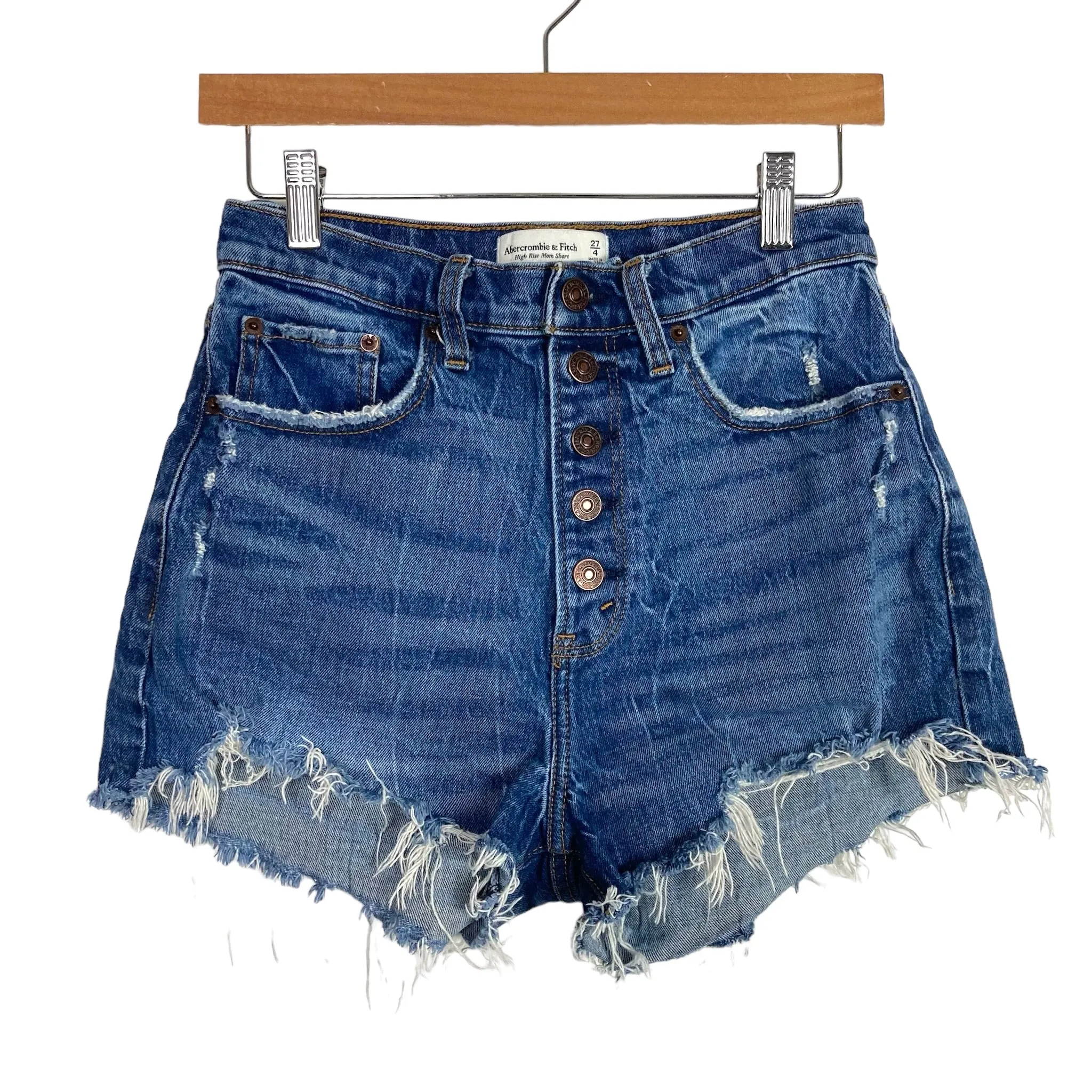 Abercrombie & Fitch High Rise Mom Distressed Butterfly Button Jean Shorts- Size 27/4