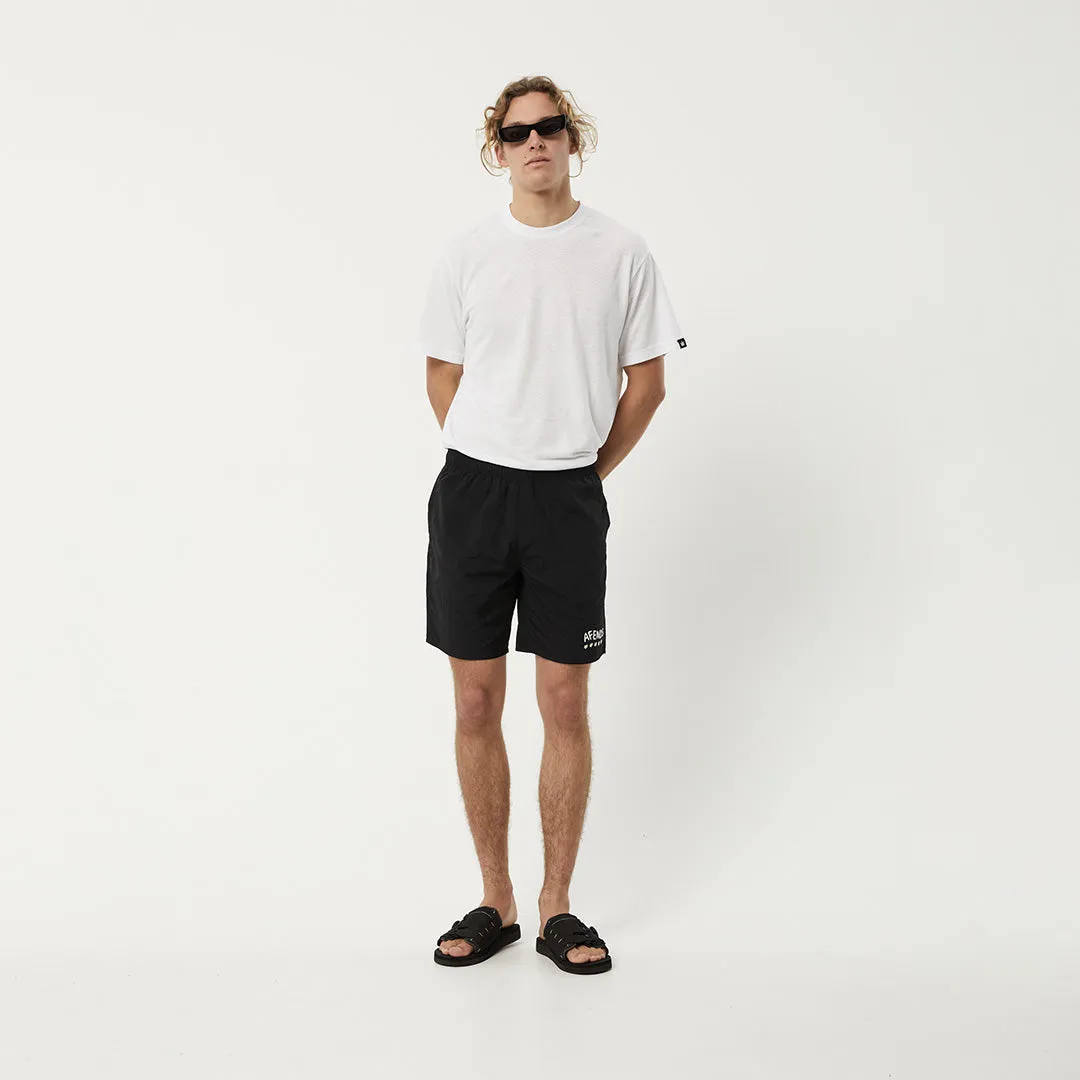 AFENDS Mens Baywatch Flowers - Elastic Waist Shorts - Black