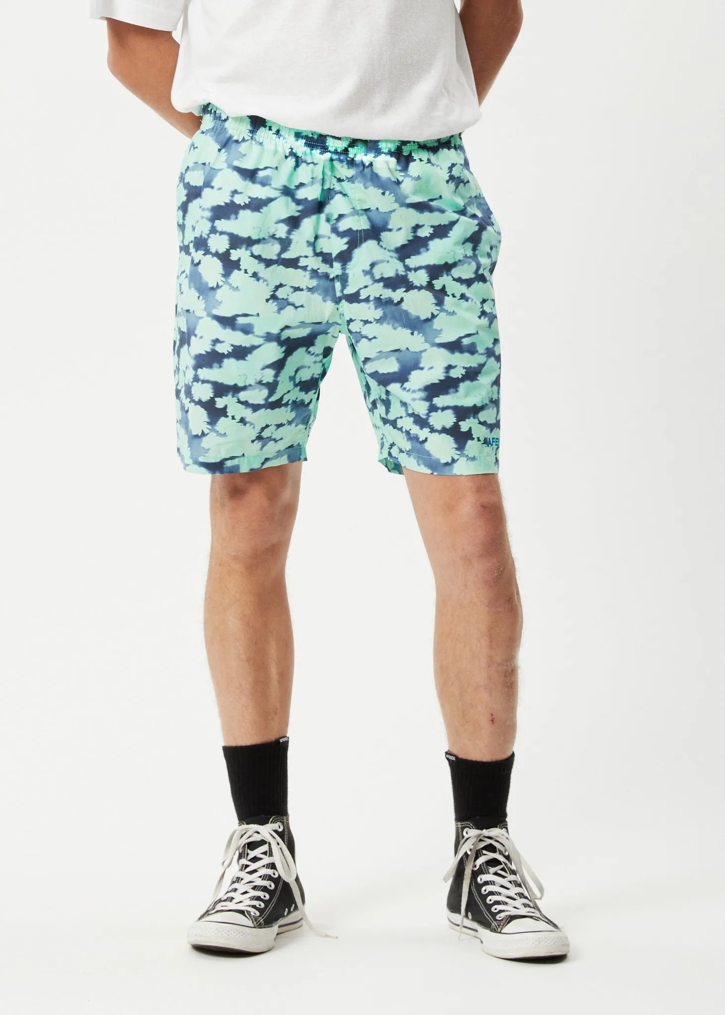 AFENDS Mens Baywatch Liquid - Elastic Waist Shorts - Jade Floral