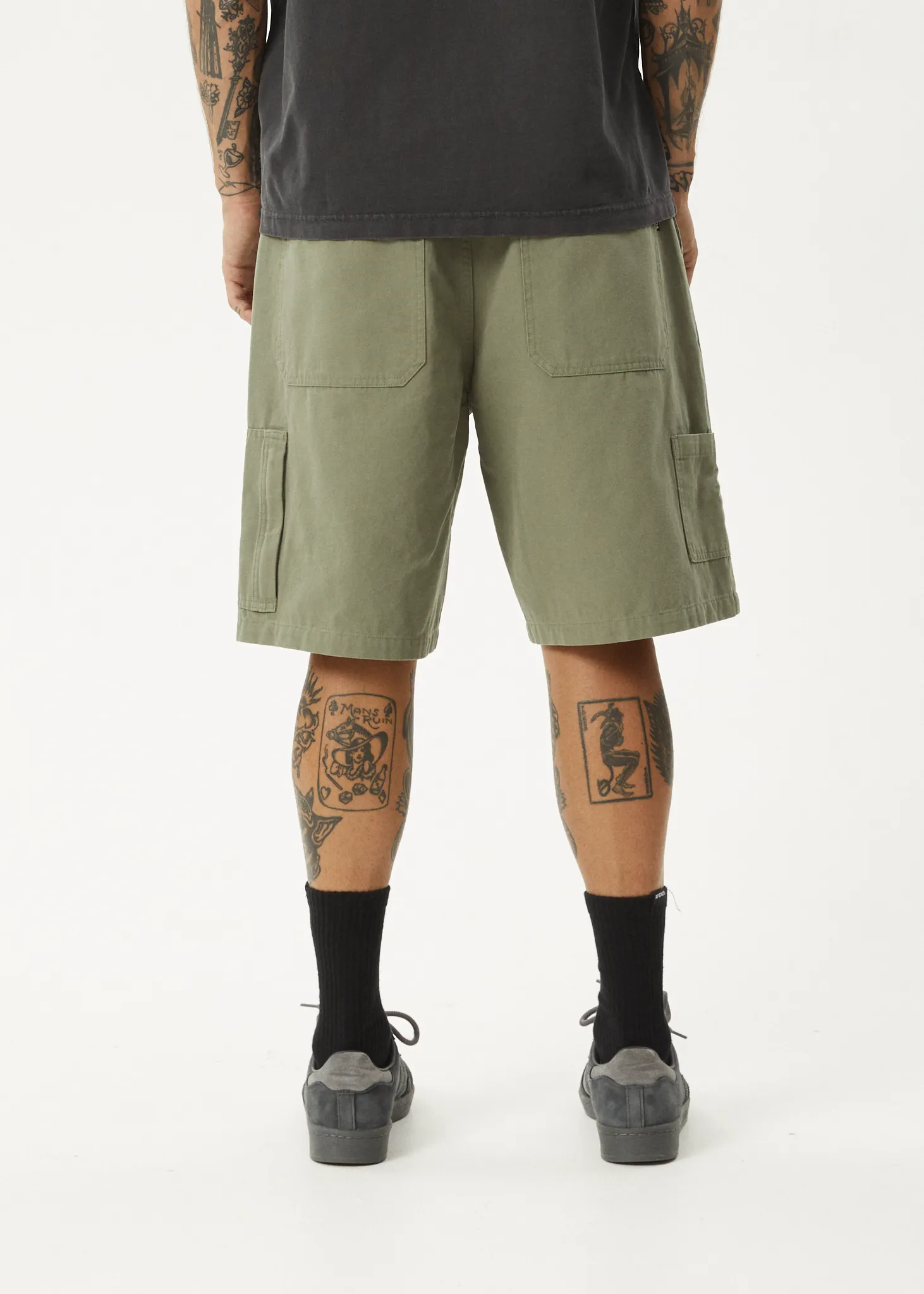 AFENDS Mens Harper - Canvas Carpenter Shorts 20" - Olive