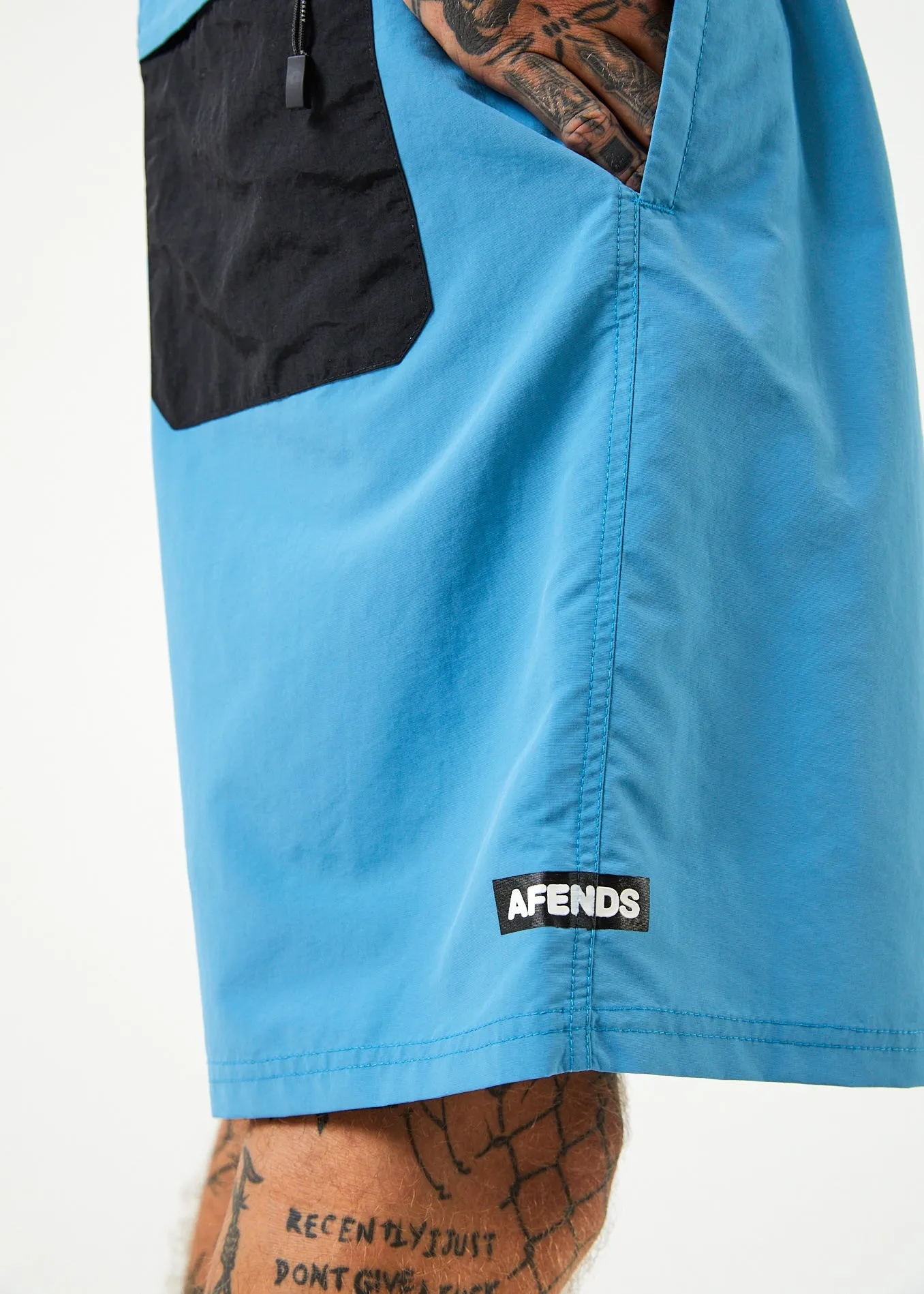 AFENDS Mens Polar - Elastic Waist Spray Shorts - Dark Teal