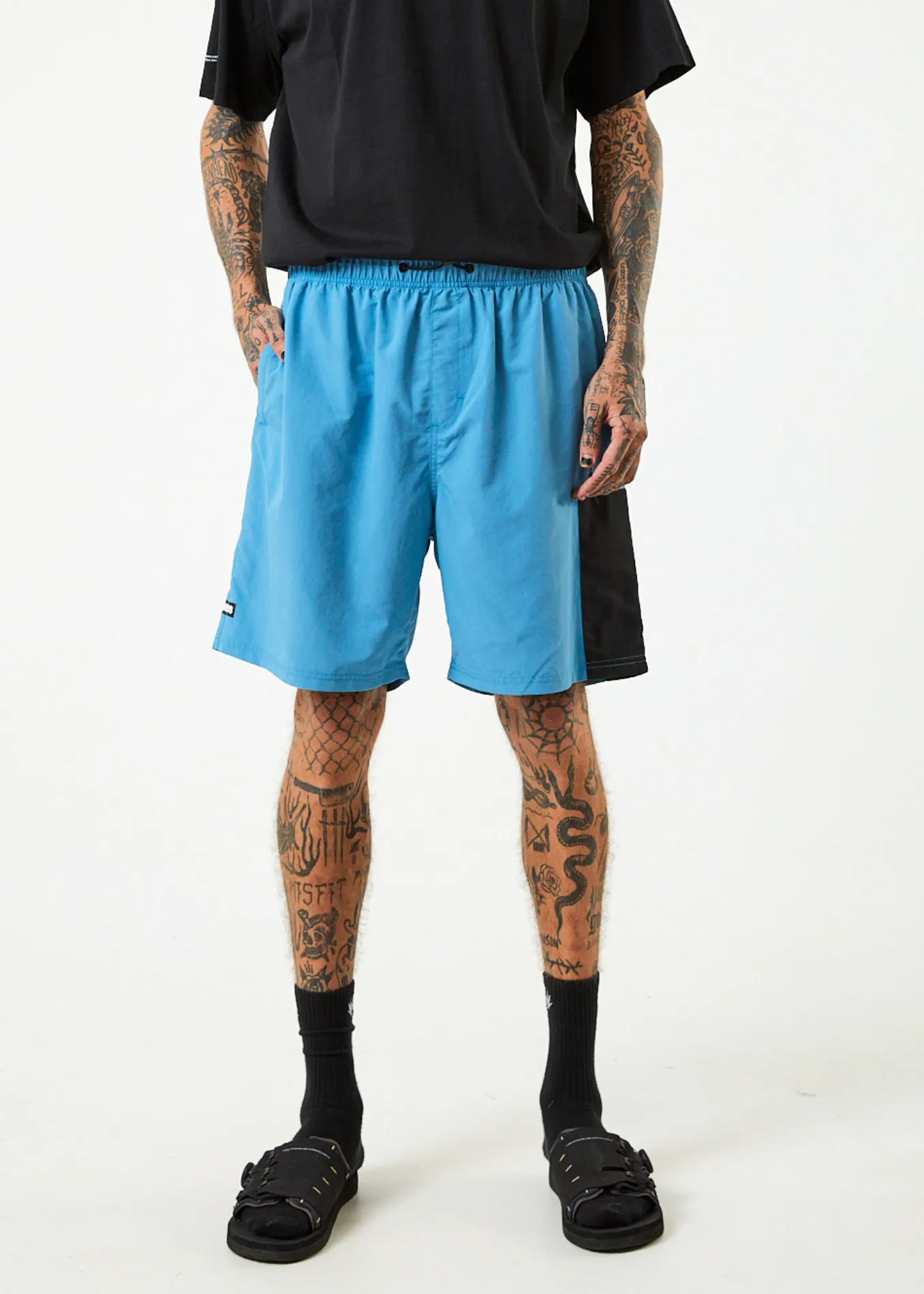 AFENDS Mens Polar - Elastic Waist Spray Shorts - Dark Teal