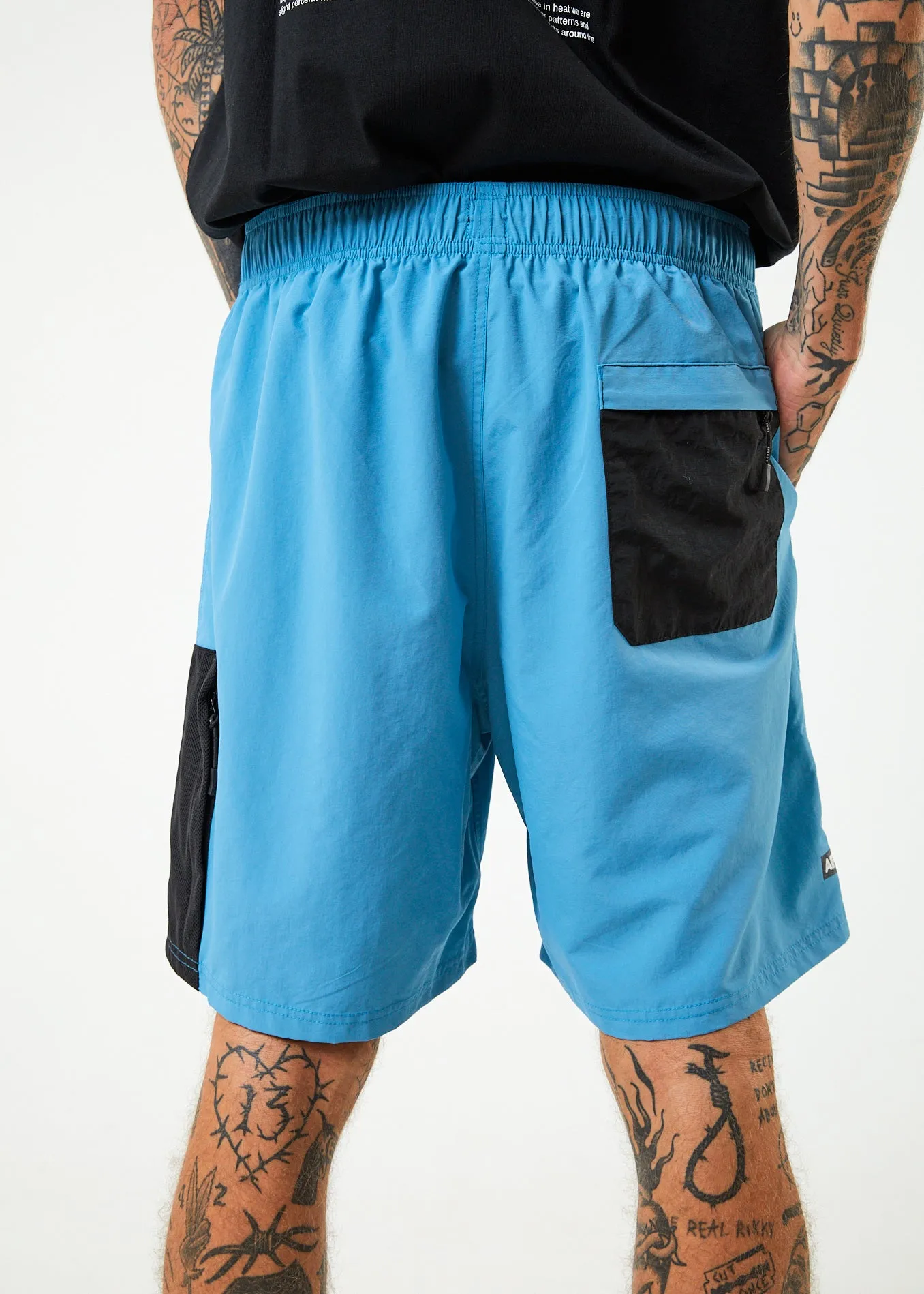 AFENDS Mens Polar - Elastic Waist Spray Shorts - Dark Teal