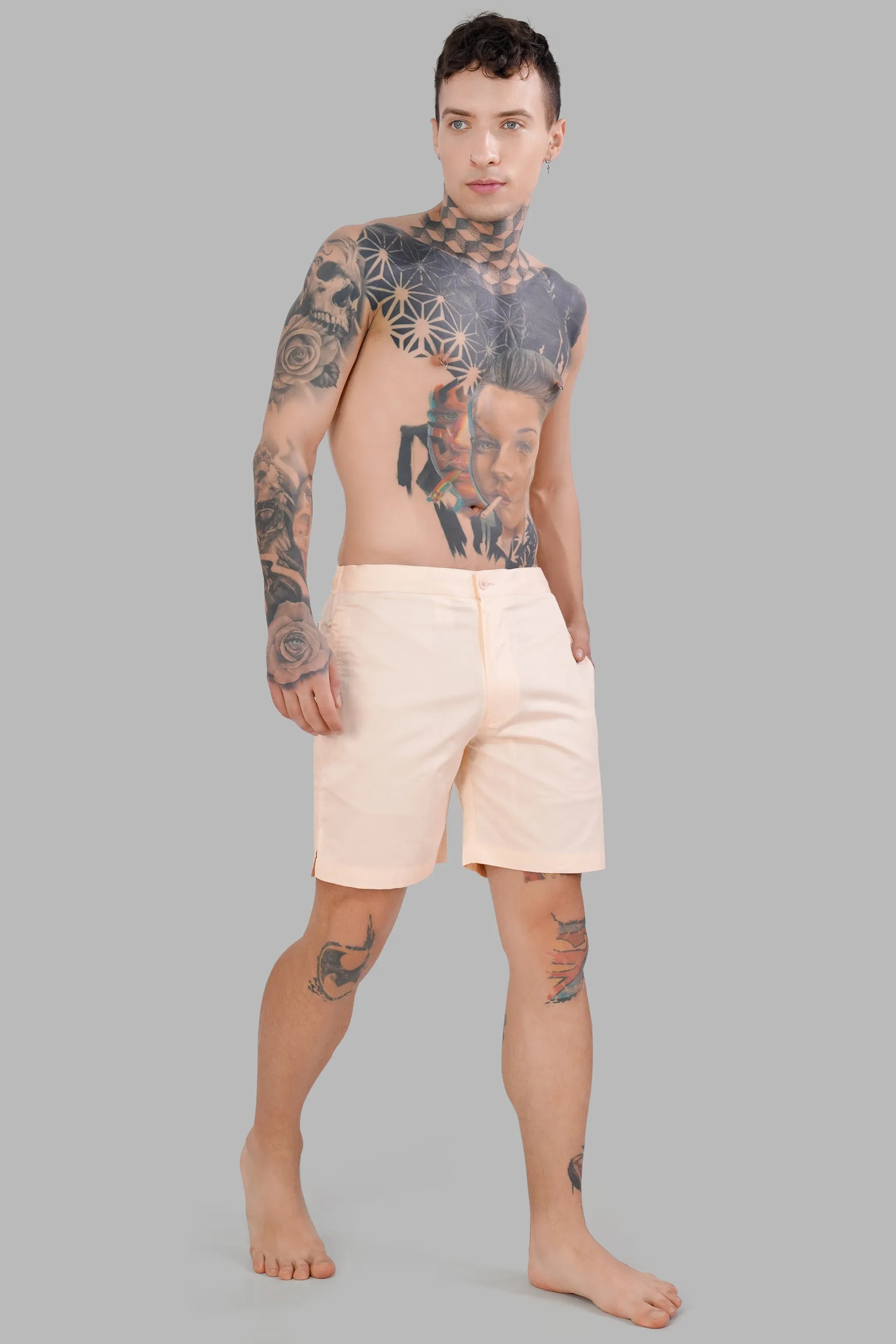 Albescent Cream Subtle Sheen Super Soft Premium Cotton Shorts