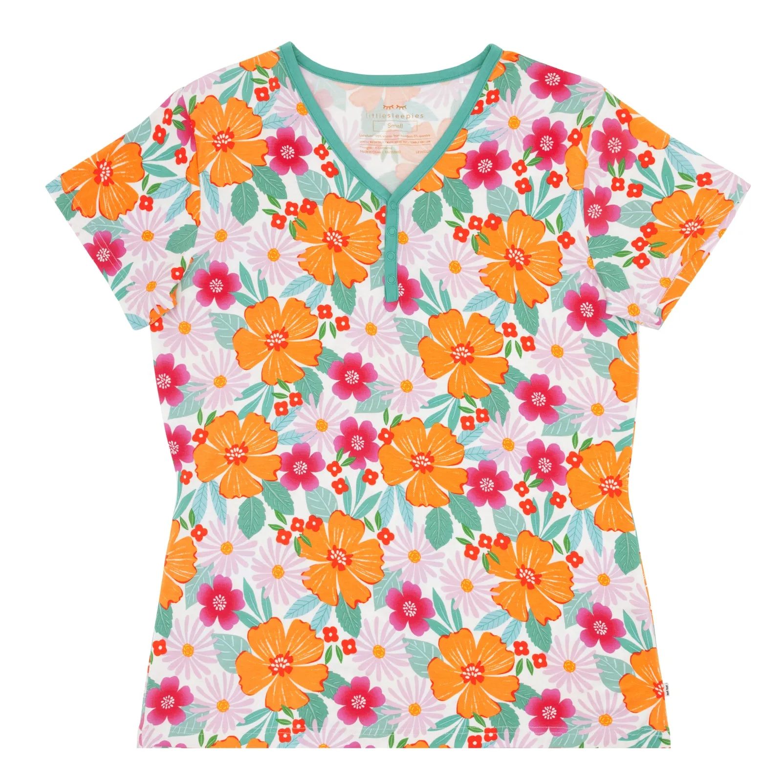 Beachy Blooms Women's Short Sleeve Pajama Top