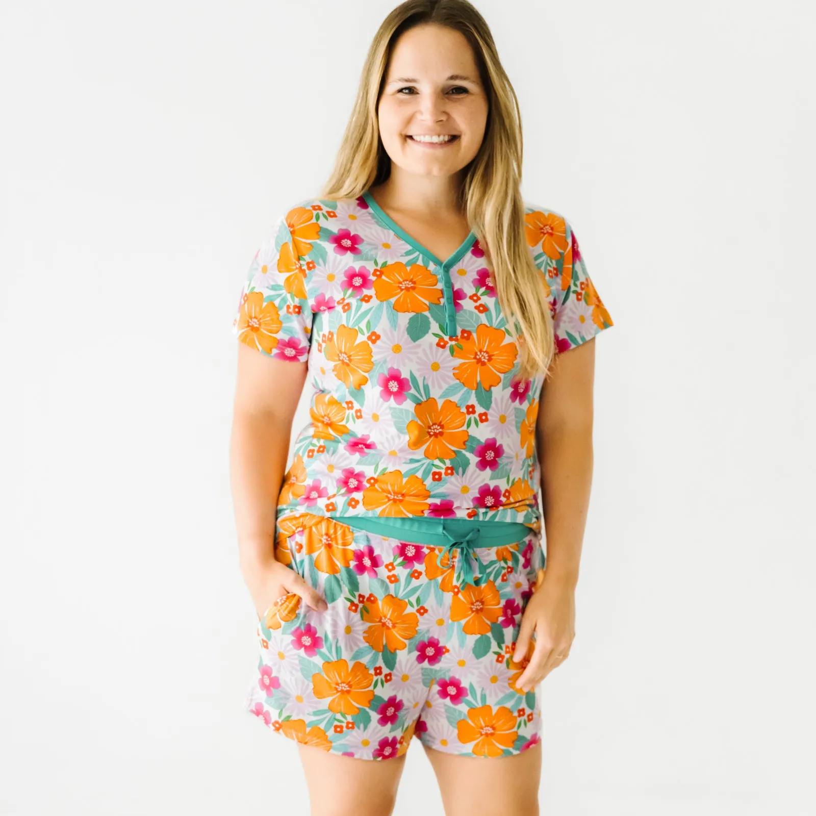 Beachy Blooms Women's Short Sleeve Pajama Top