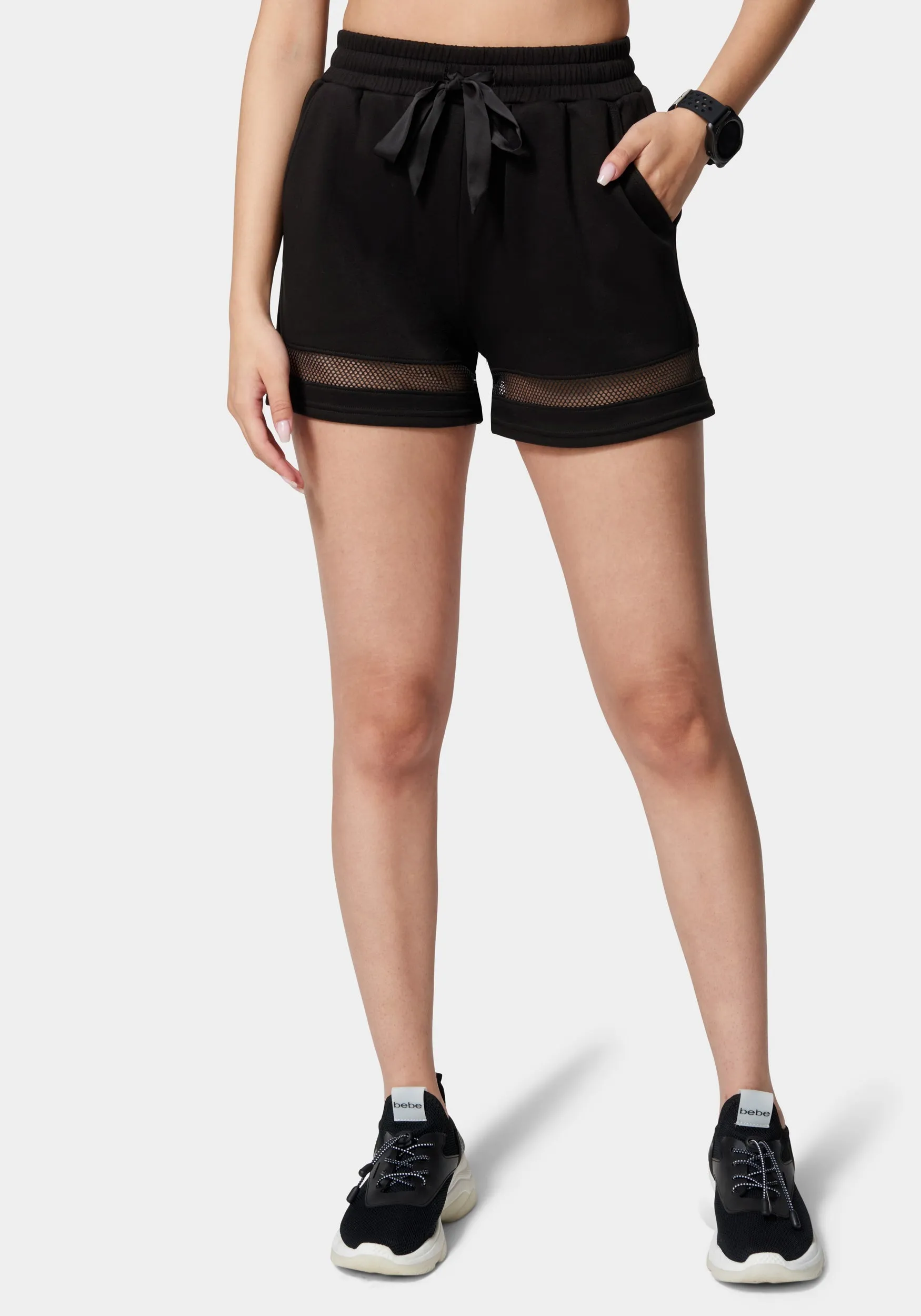 Bebe Logo Mesh Inserts Scuba Shorts