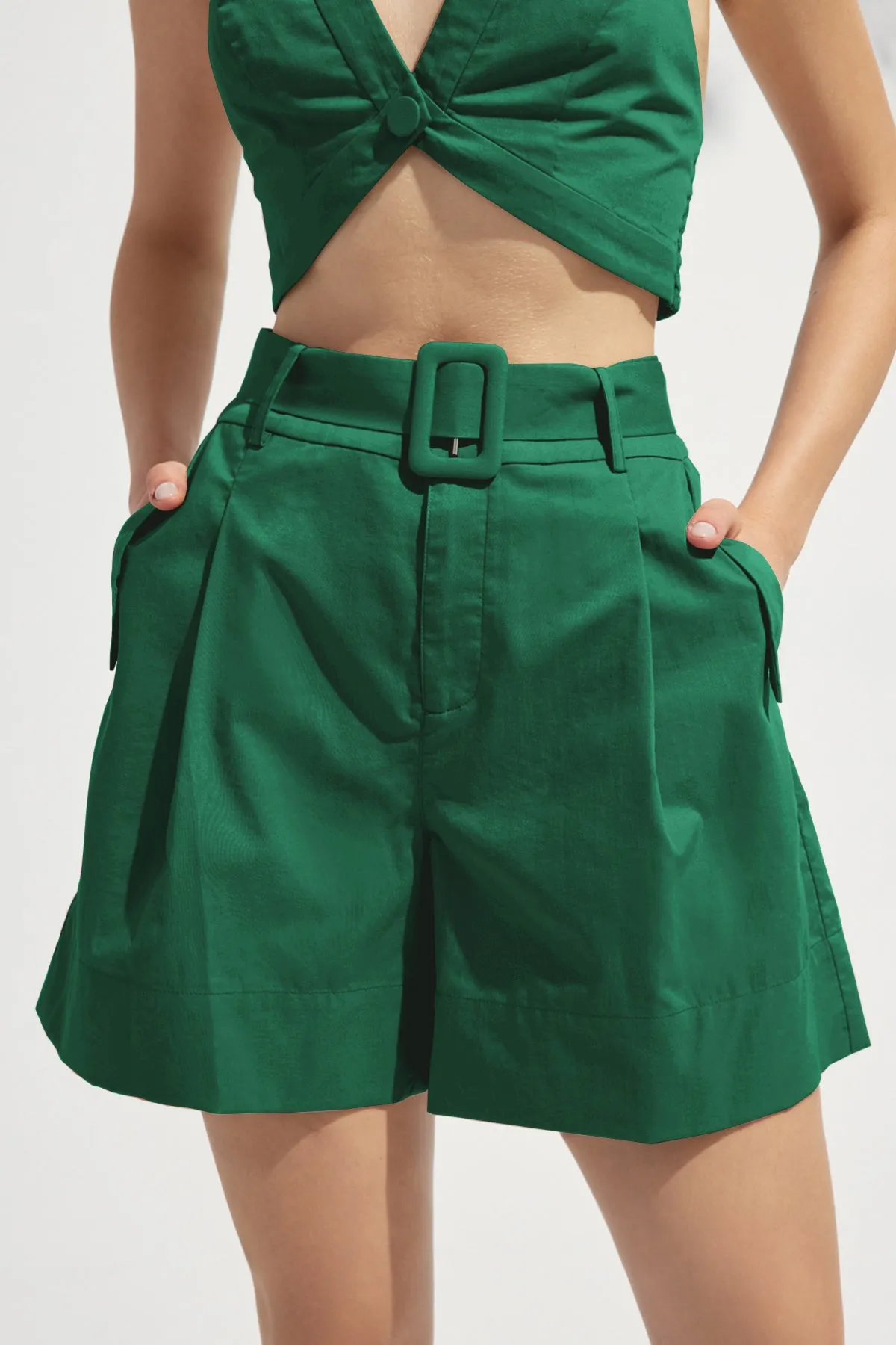 Belted High Waist Wide Leg Shorts