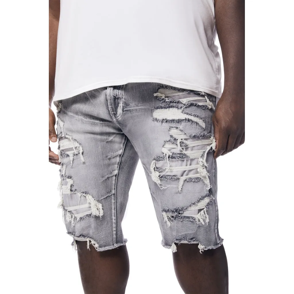 Big and Tall - Distressed Rip & Repair Jean Shorts - Union Grey