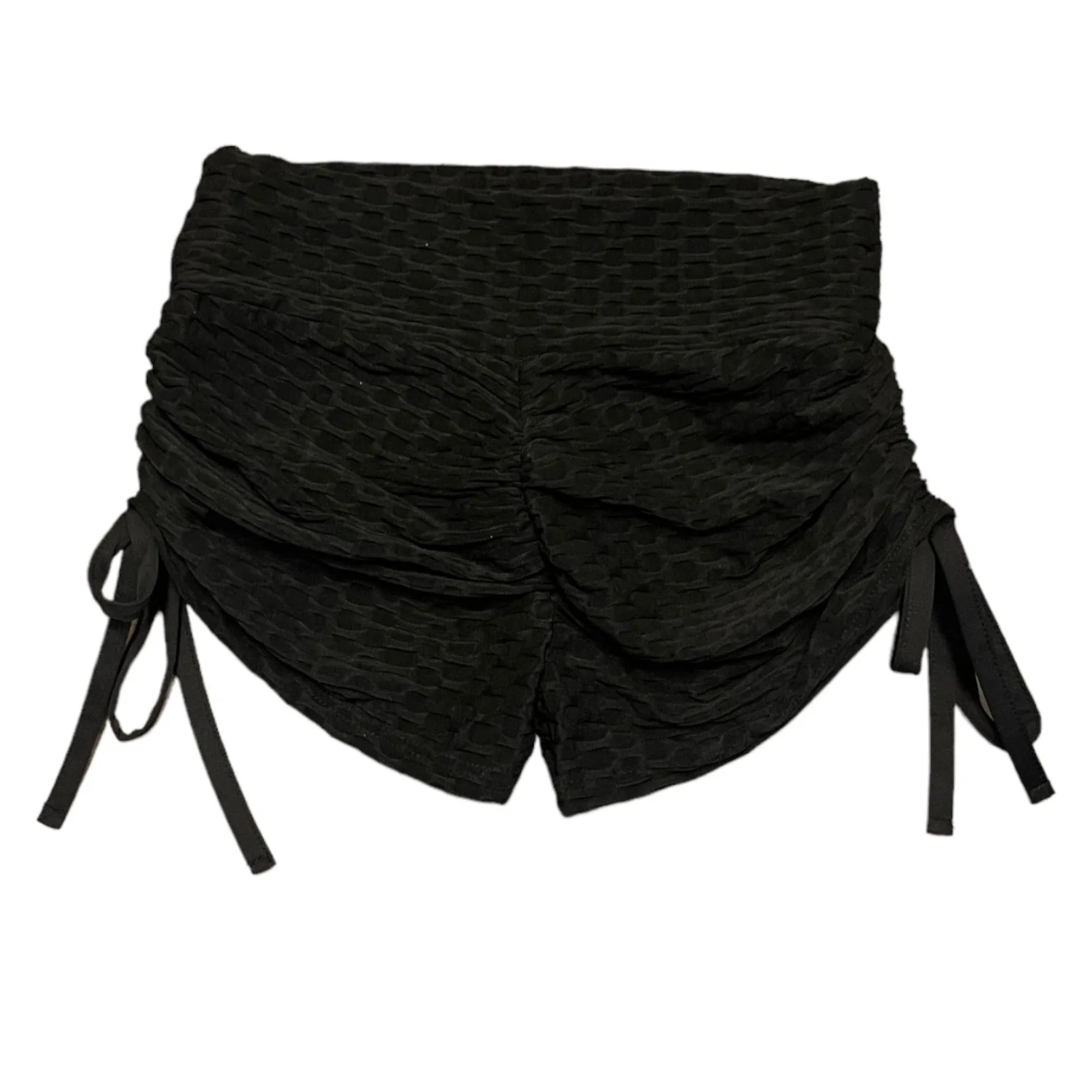 Black Honeycomb Side Tie Fitness Workout Shorts Medium NWOT