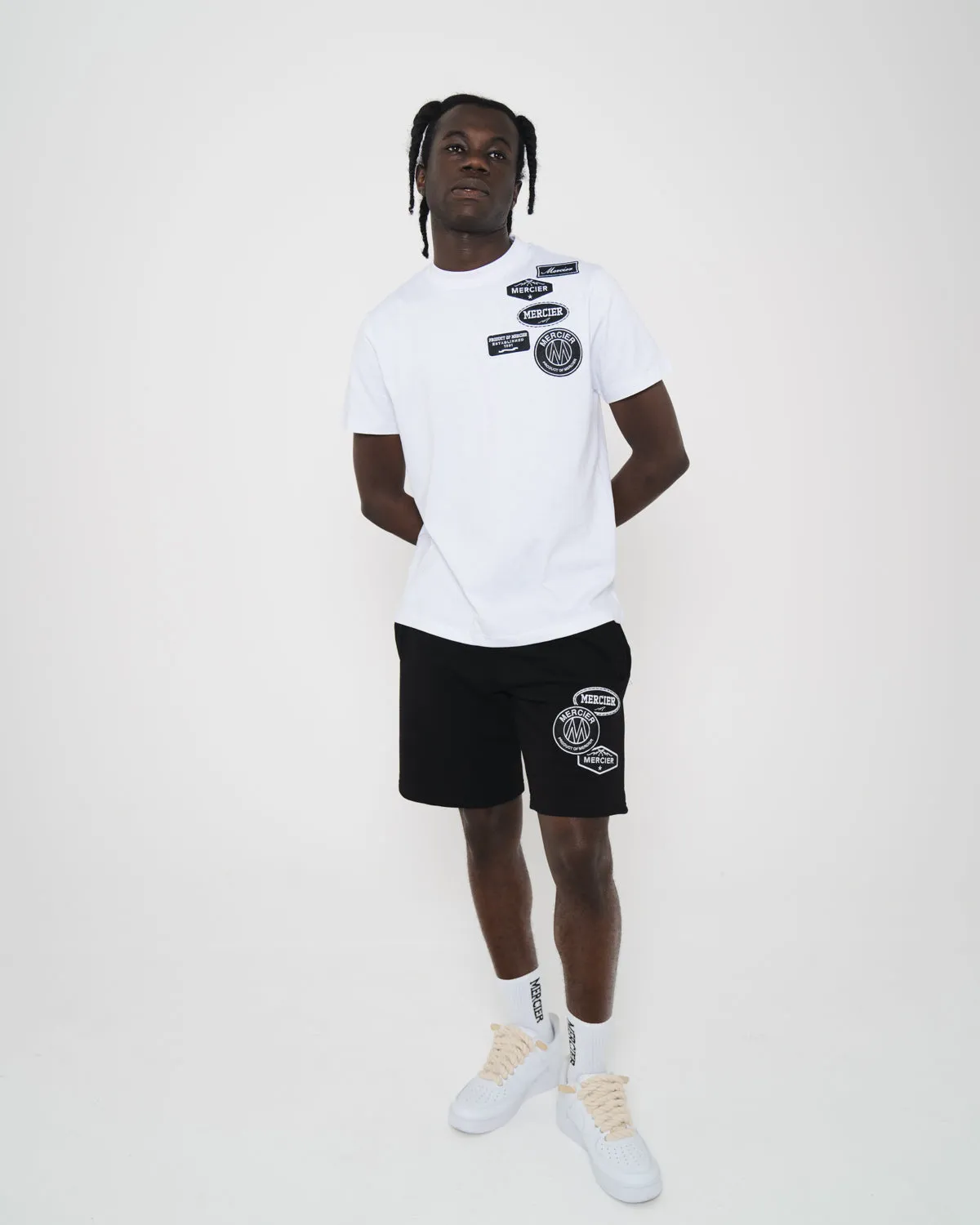 Black White Mono Badge Shorts