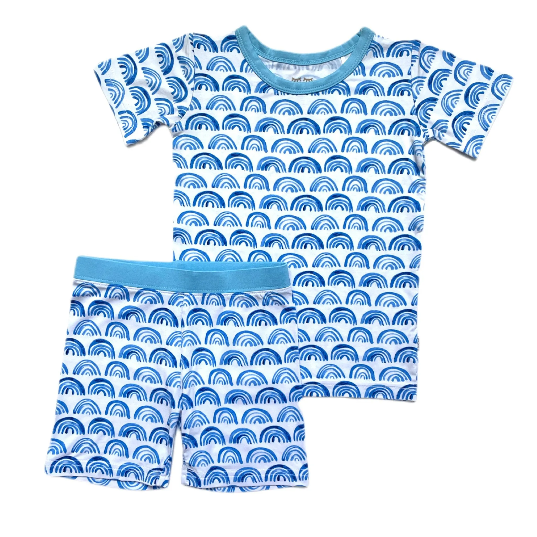 Blue Rainbows Two-Piece Short Sleeve & Shorts Pajama Set