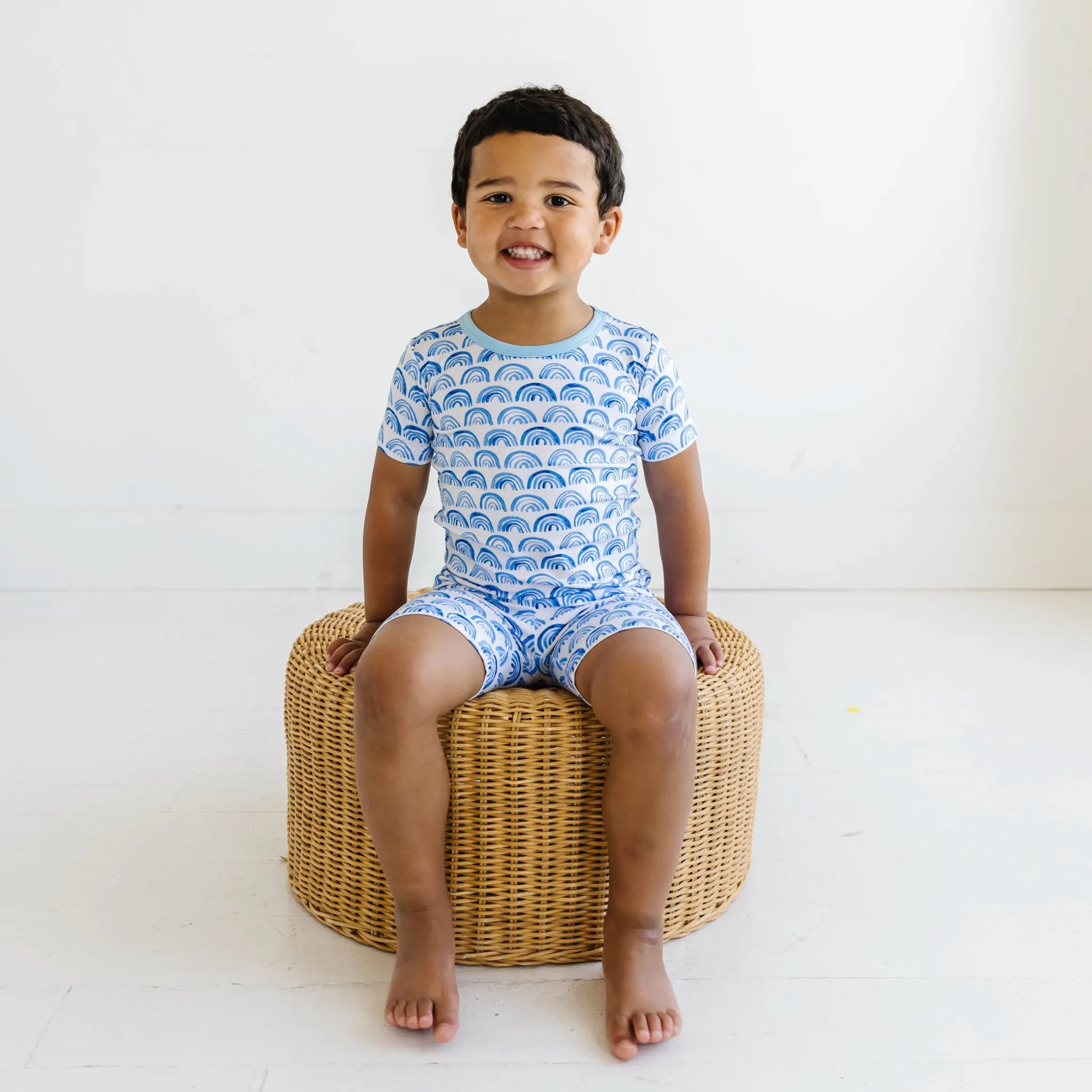 Blue Rainbows Two-Piece Short Sleeve & Shorts Pajama Set