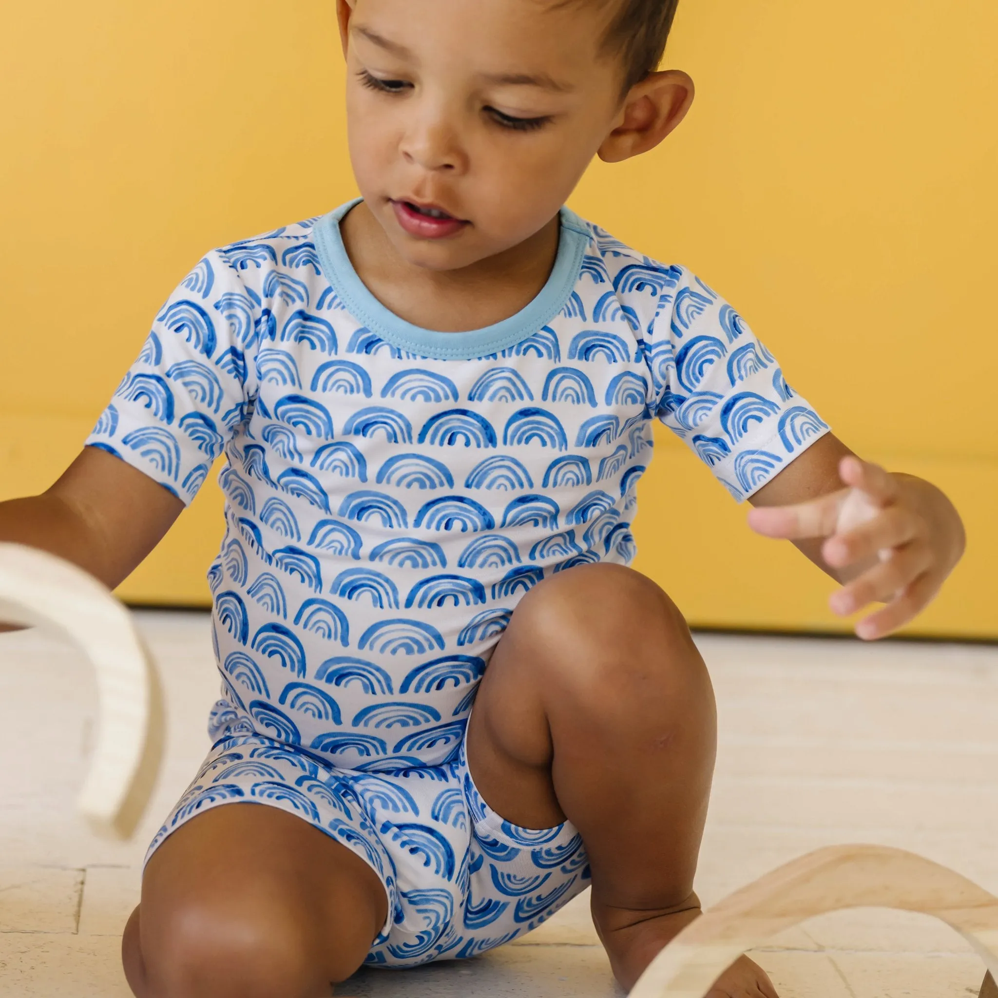 Blue Rainbows Two-Piece Short Sleeve & Shorts Pajama Set