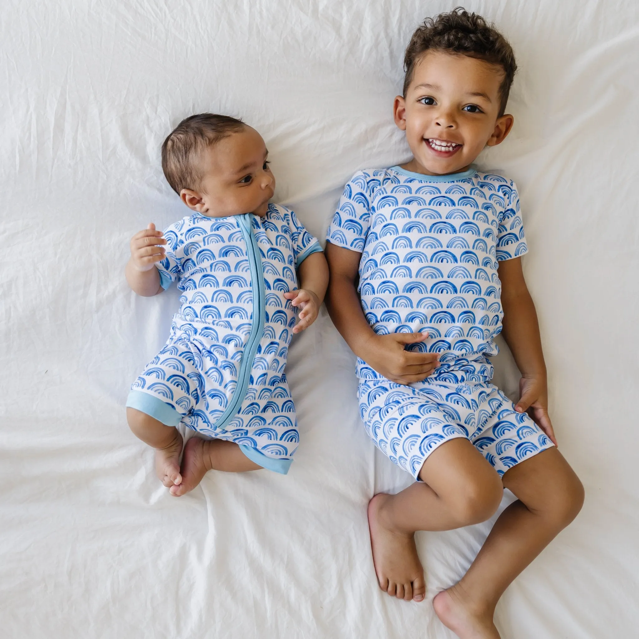 Blue Rainbows Two-Piece Short Sleeve & Shorts Pajama Set