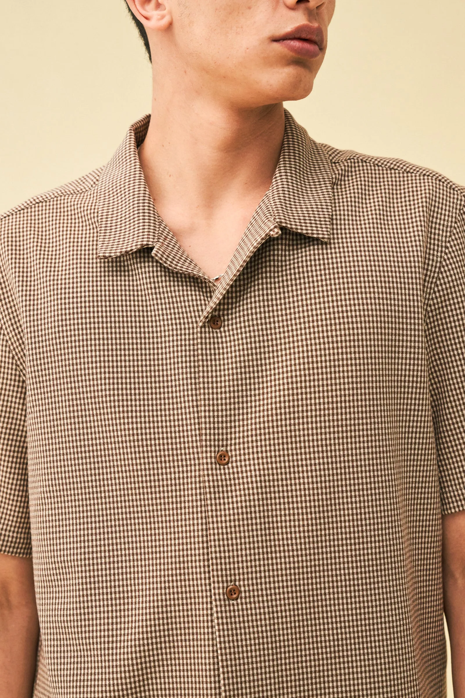 Mocha Dogtooth Short Sleeve Cuban Shirt