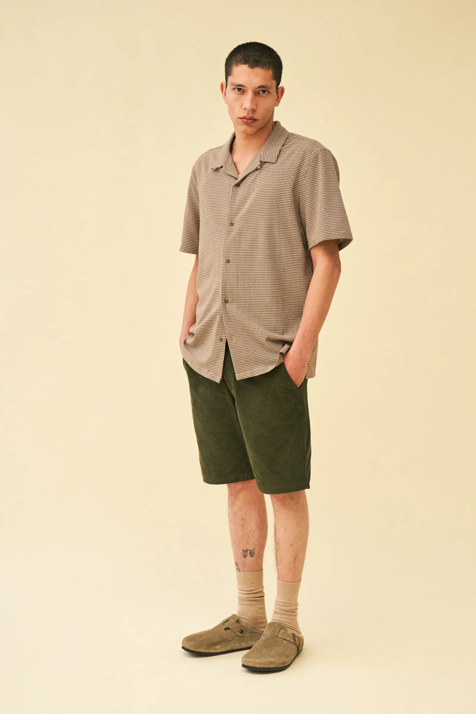 Mocha Dogtooth Short Sleeve Cuban Shirt