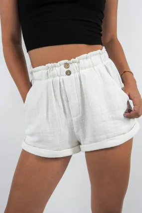 Boyfriend High Waisted Cuffed Paperbag Waist Denim Shorts