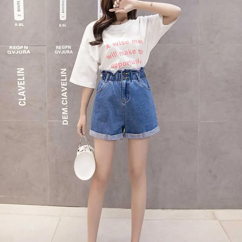 Boyfriend High Waisted Cuffed Paperbag Waist Denim Shorts