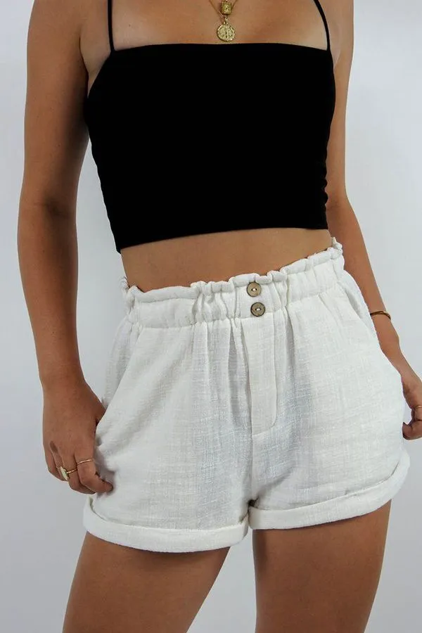 Boyfriend High Waisted Cuffed Paperbag Waist Denim Shorts