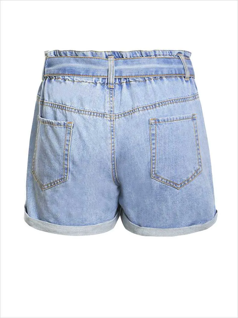 Boyfriend Loose Fit High Waisted Cuffed Paperbag Denim Shorts