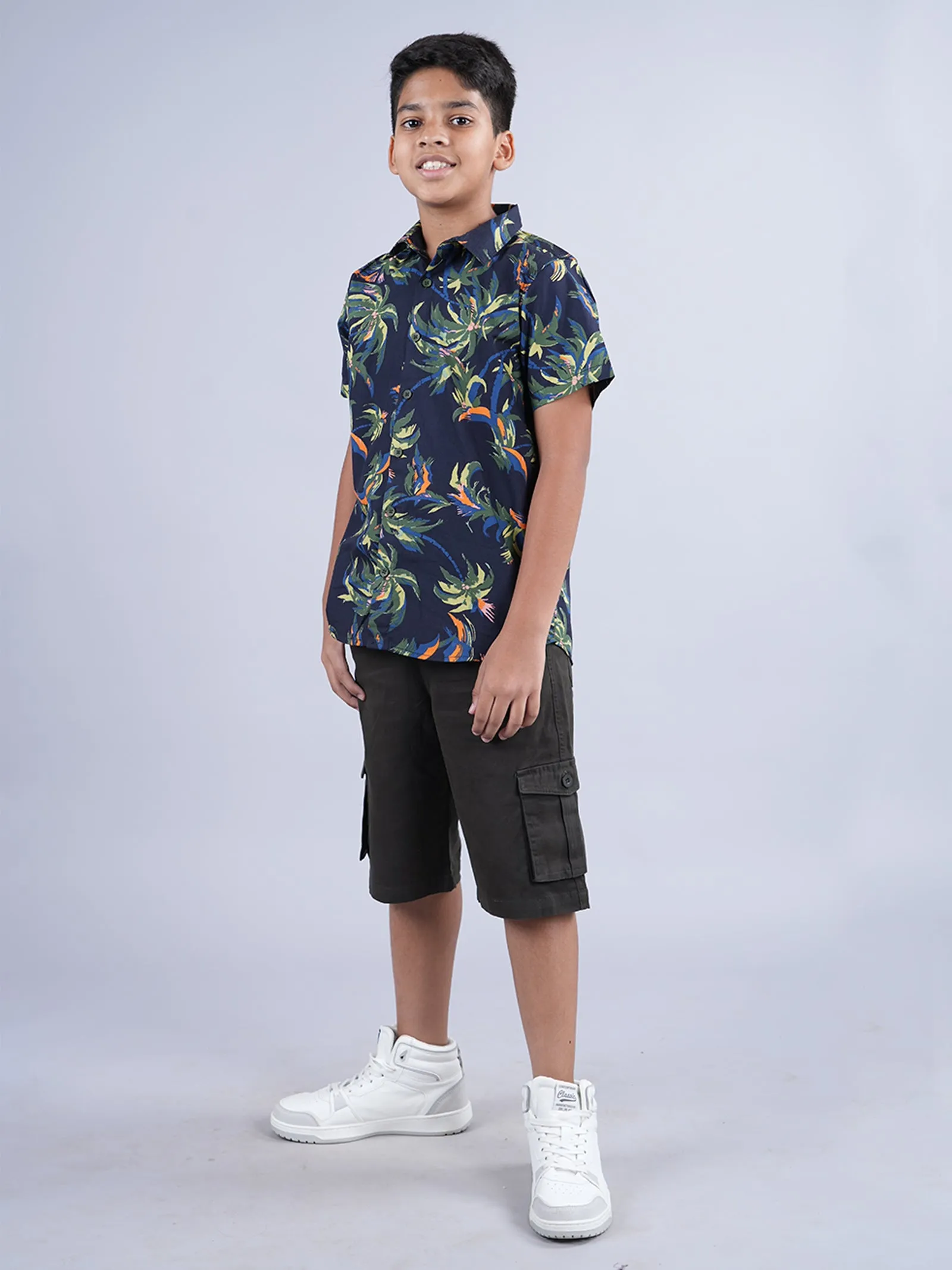 Boys AOP Half Sleeve Shirt & Woven Cargo Short Set