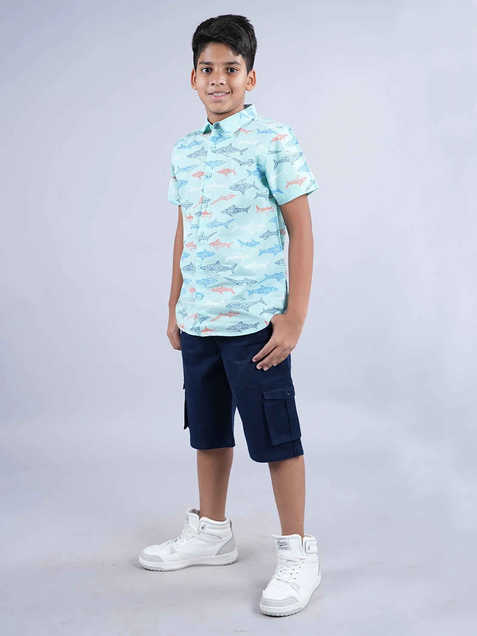 Boys AOP Half Sleeve Shirt & Woven Cargo Short Set