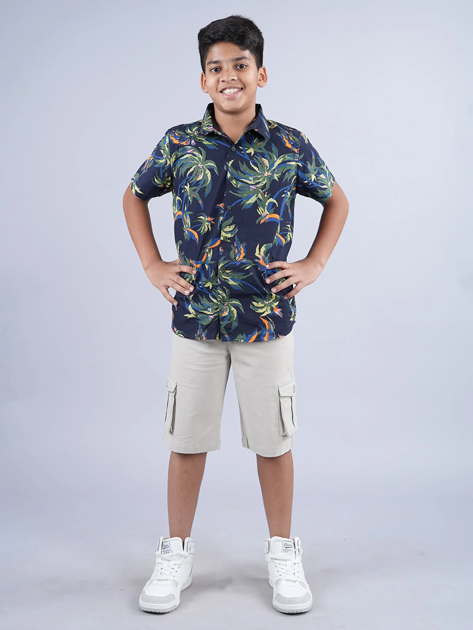 Boys AOP Half Sleeve Shirt & Woven Cargo Short Set