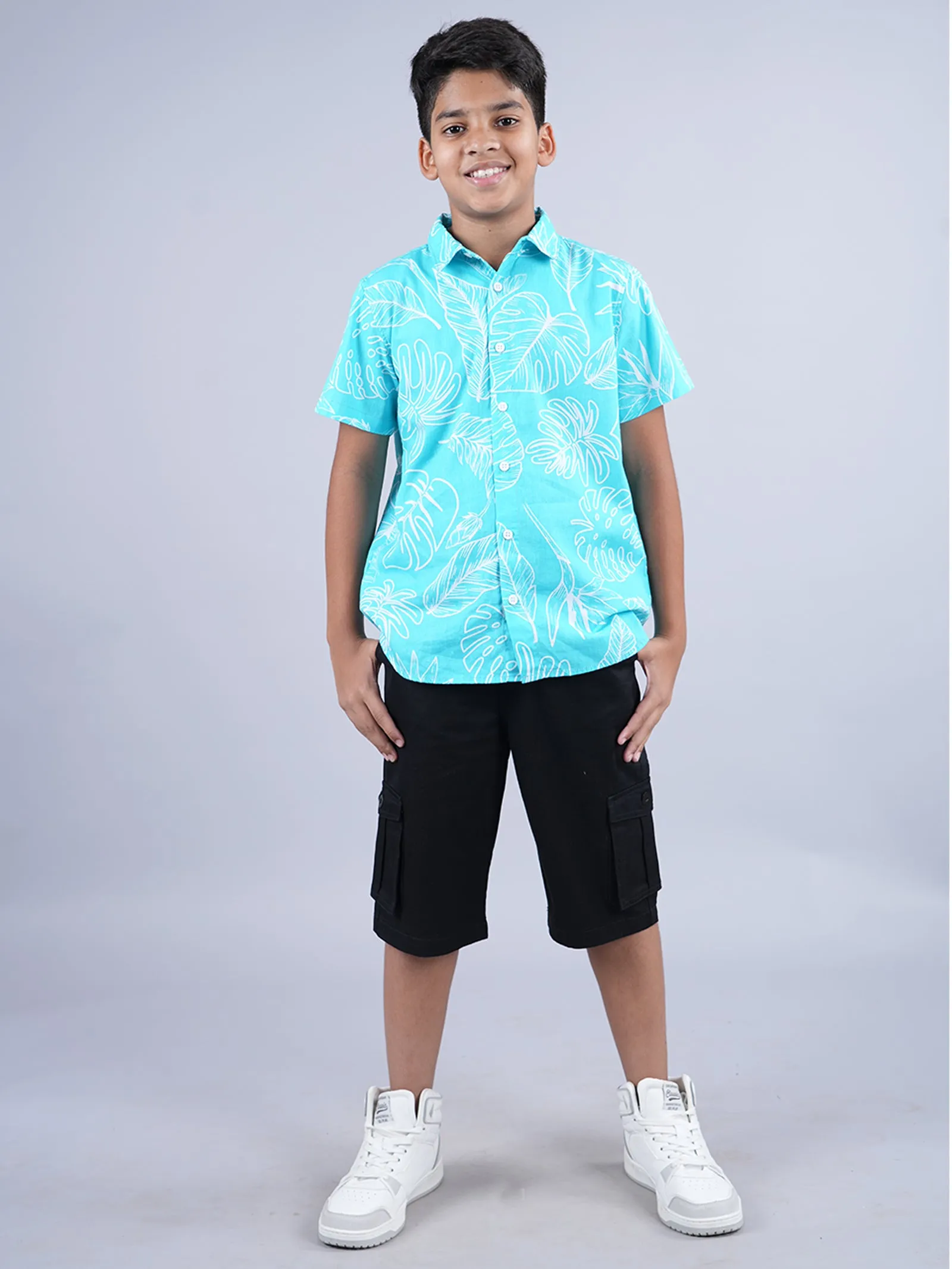 Boys AOP Half Sleeve Shirt & Woven Cargo Short Set