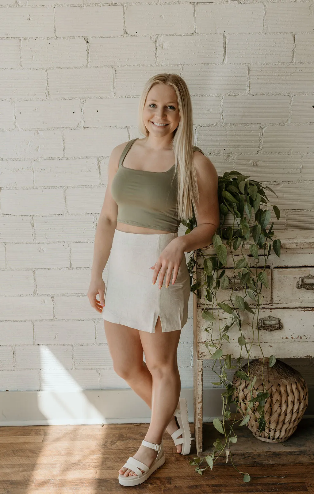 BRISTOL LIGHT OLIVE CROPPED TANK BY IVY & CO