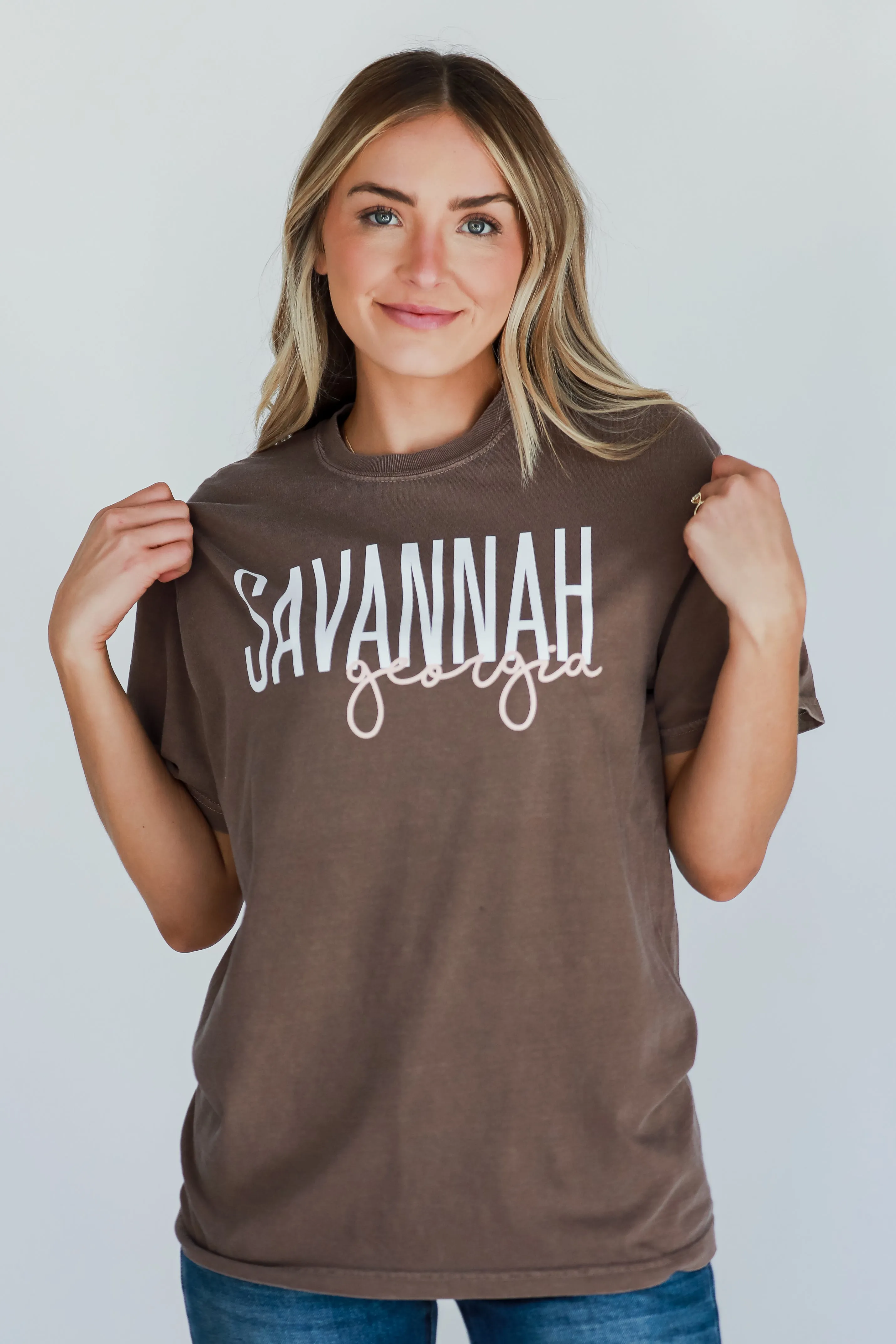 Brown Savannah Georgia Script Tee