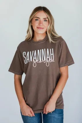 Brown Savannah Georgia Script Tee