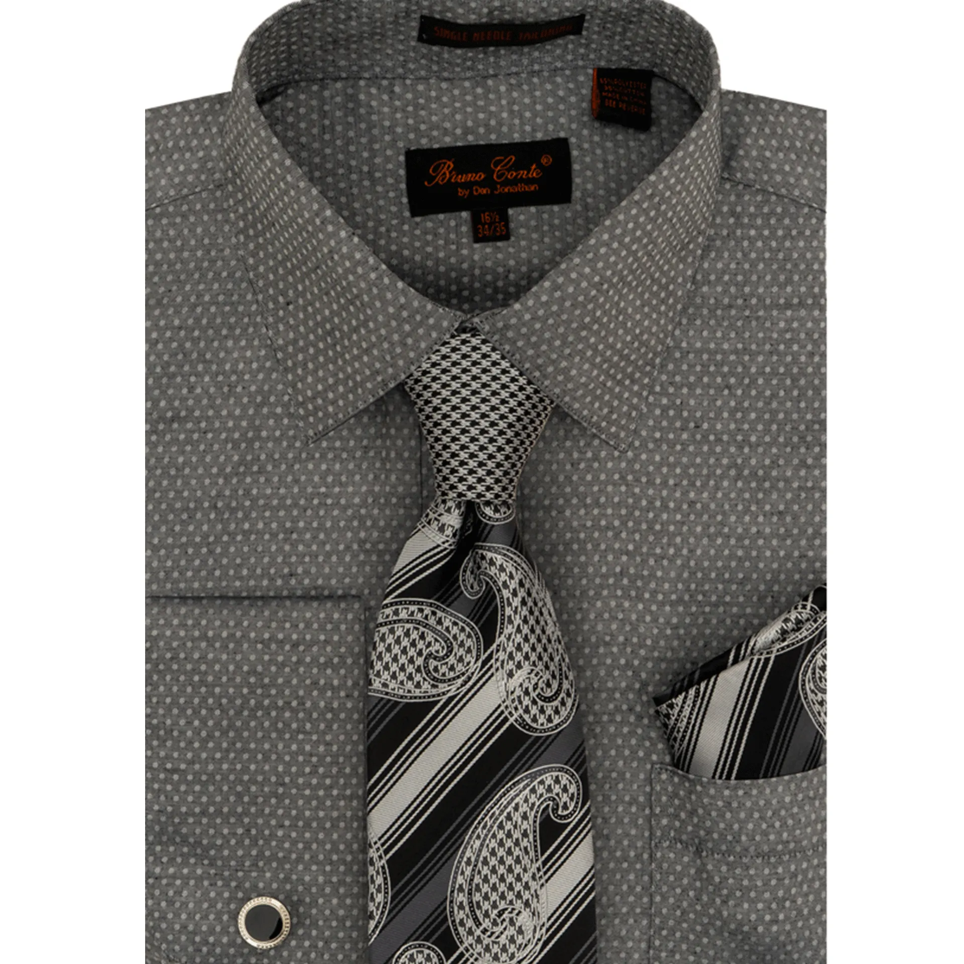 Bruno Conte 053 Grey Dot Regular Fit Dress Shirt Combo