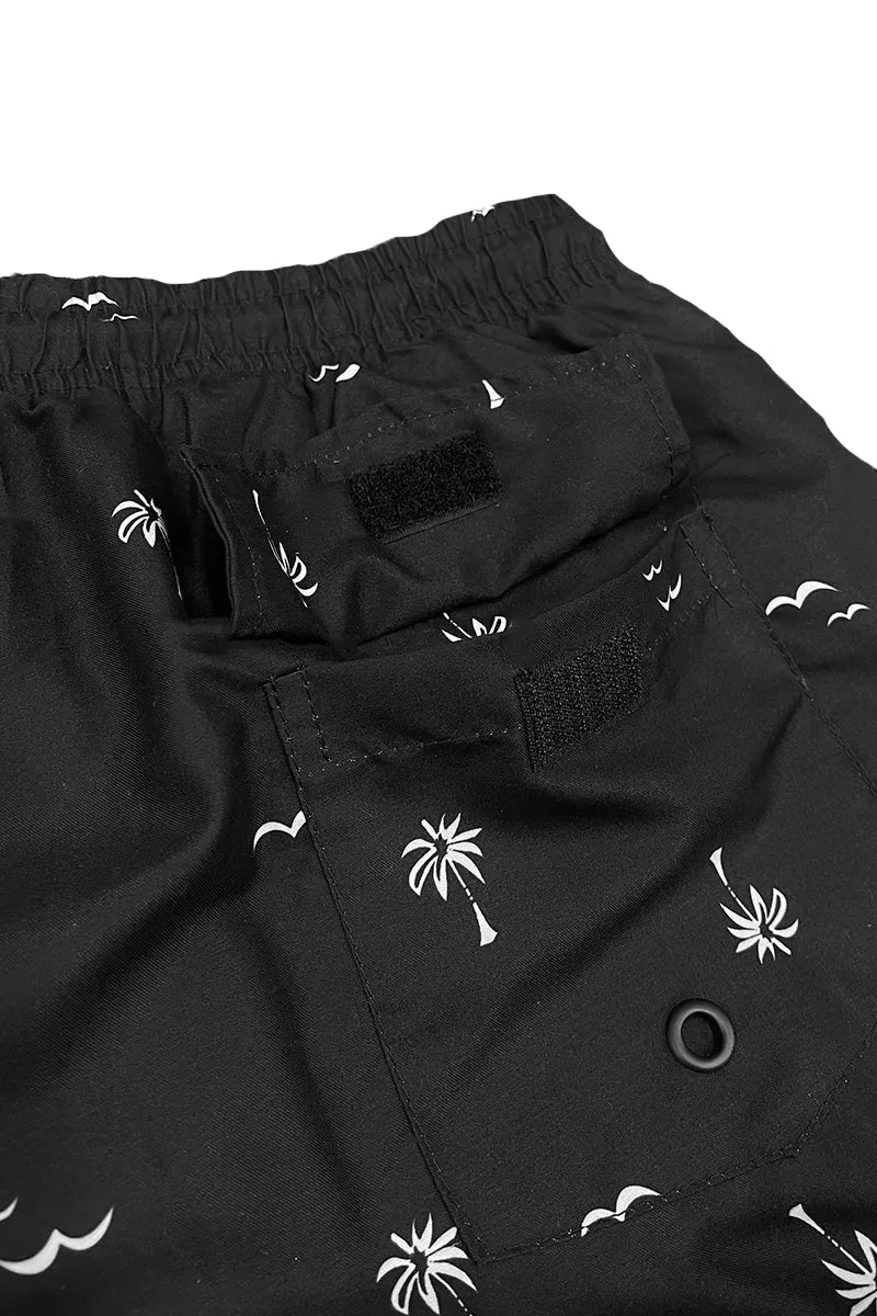 B/W PALM PRINT SWIM SHORTS