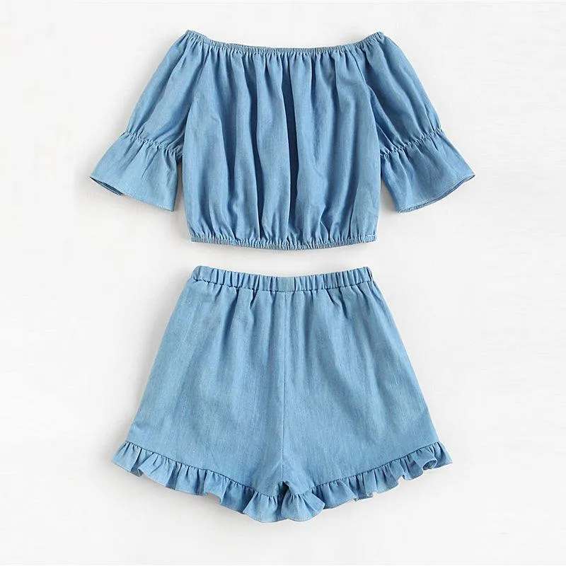 CHASE THE BLUES AWAY RUFFLED SHORTS SET