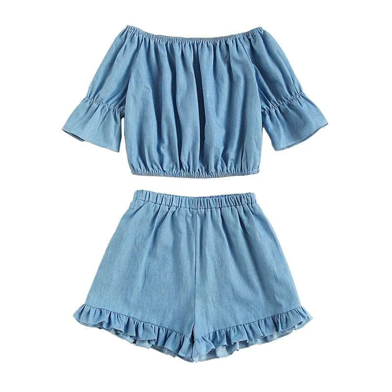 CHASE THE BLUES AWAY RUFFLED SHORTS SET