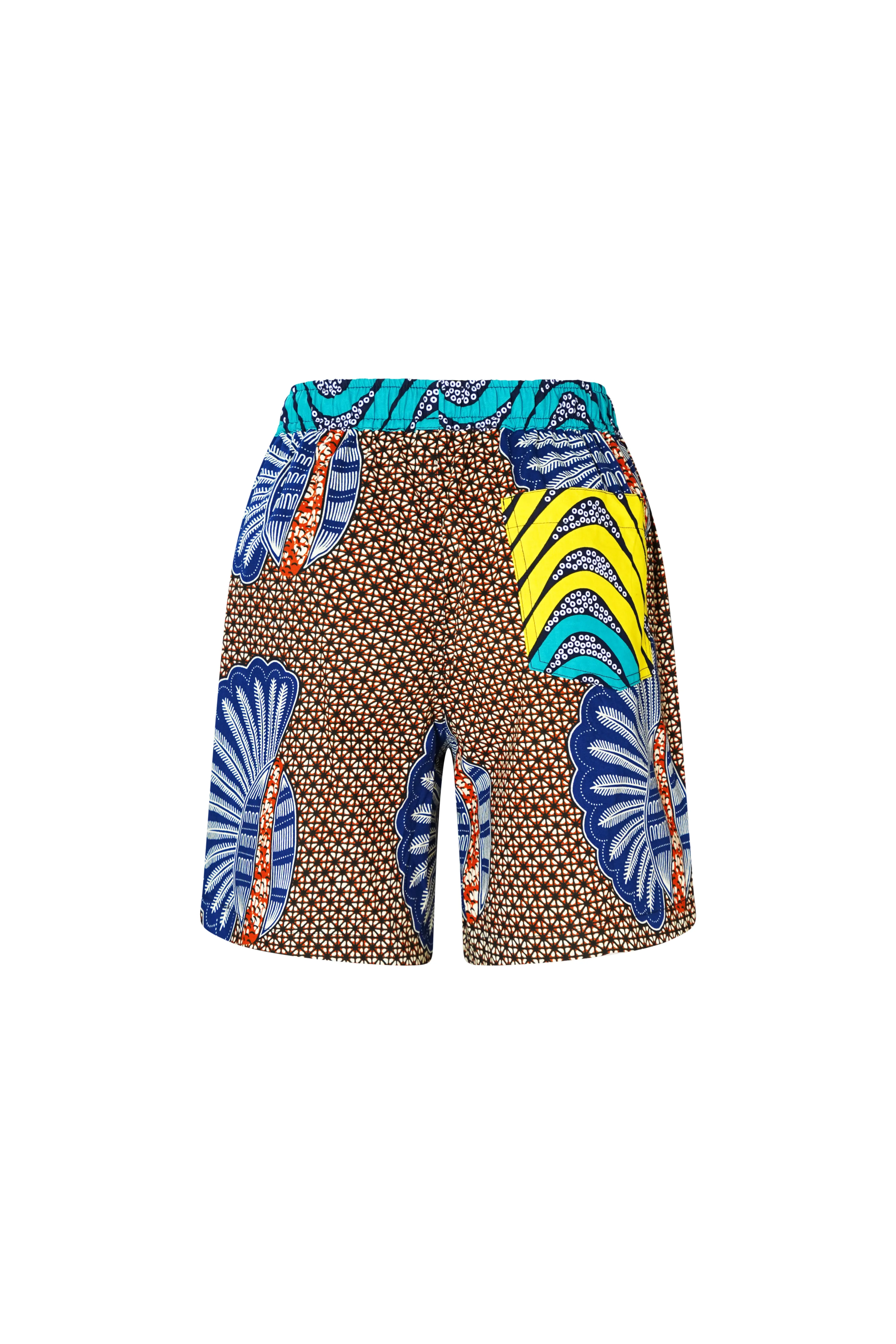 Chinny Shorts - Mix Match Awoluba Cyan Yellow and Blue African Ankara Wax Cotton Print