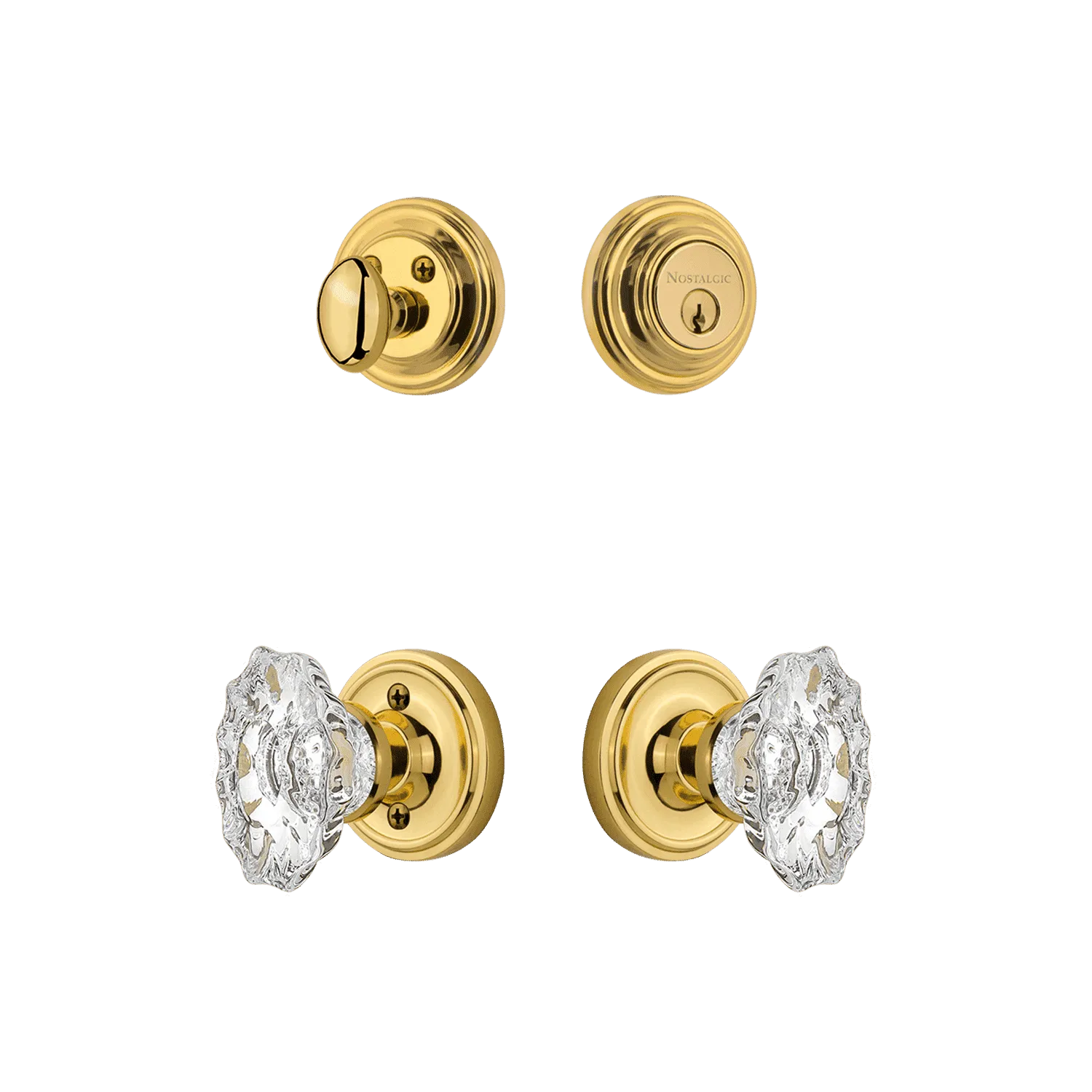 Classic Rosette Entry Set with Chateau Crystal Knob in Polished Brass