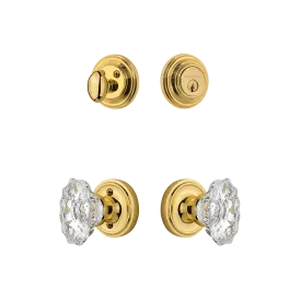 Classic Rosette Entry Set with Chateau Crystal Knob in Polished Brass