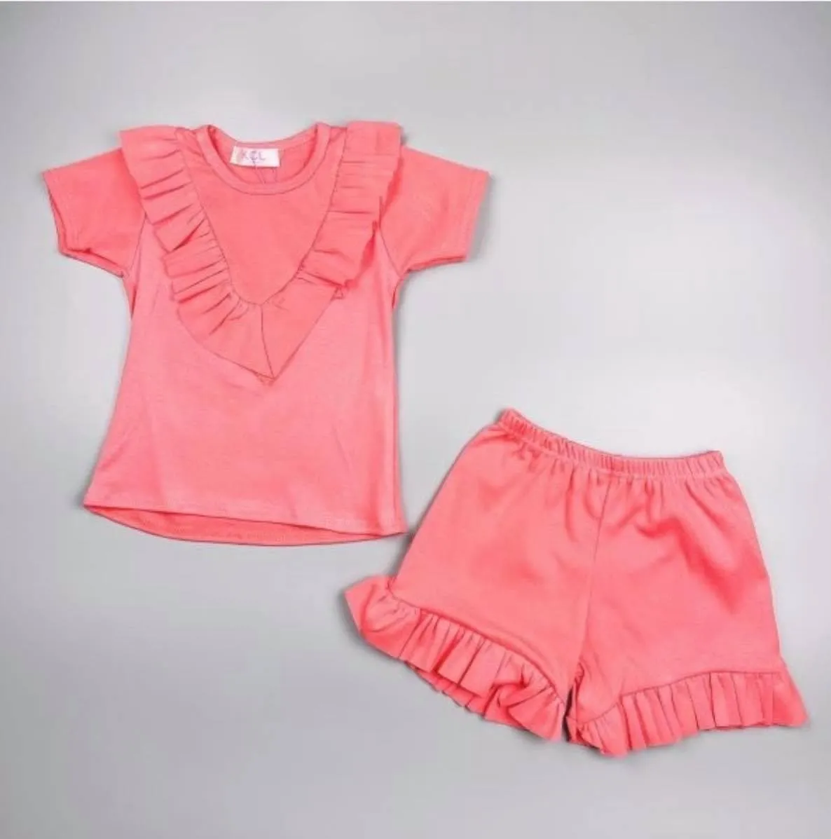 CLEARANCE DEAL - Loungewear - Girls Coral Ruffle T-Shirt & Shorts 4yr