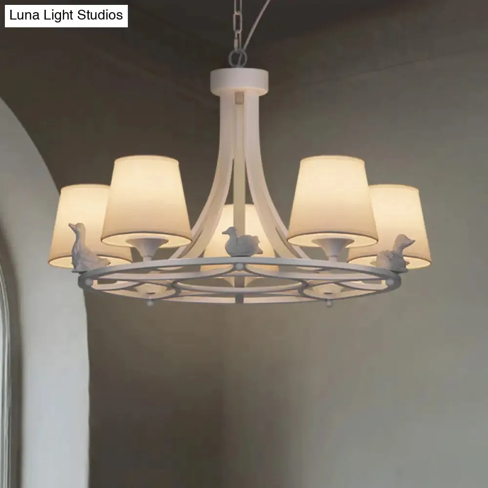 Contemporary 5-Light White Chandelier - Hanging Ceiling Lamp with Fabric Shade for Living Room