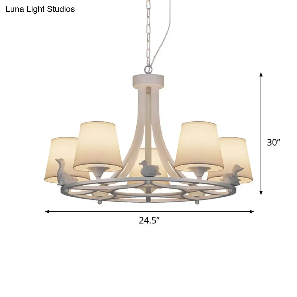 Contemporary 5-Light White Chandelier - Hanging Ceiling Lamp with Fabric Shade for Living Room