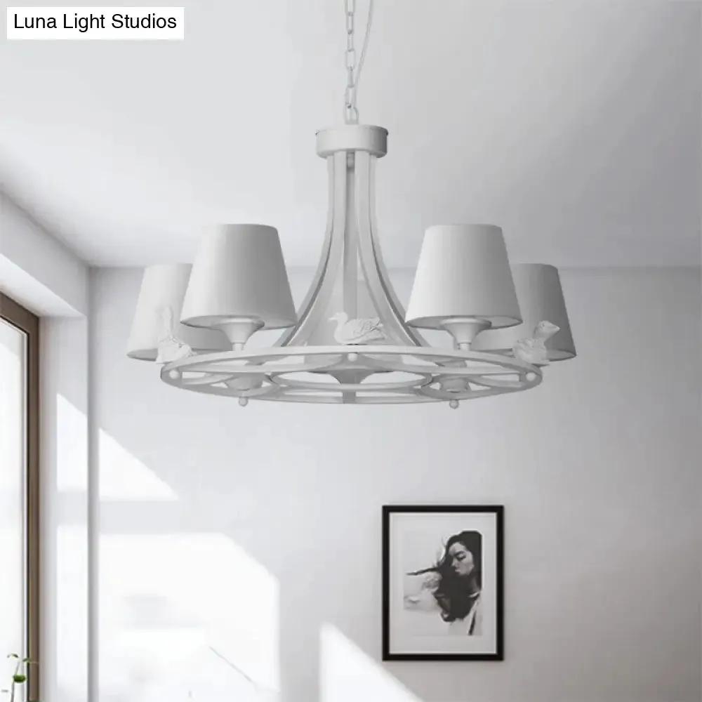 Contemporary 5-Light White Chandelier - Hanging Ceiling Lamp with Fabric Shade for Living Room