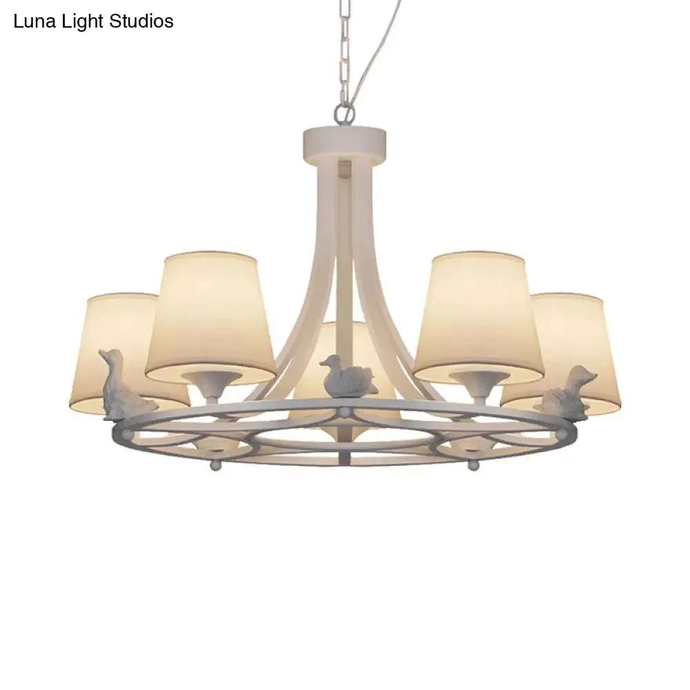 Contemporary 5-Light White Chandelier - Hanging Ceiling Lamp with Fabric Shade for Living Room