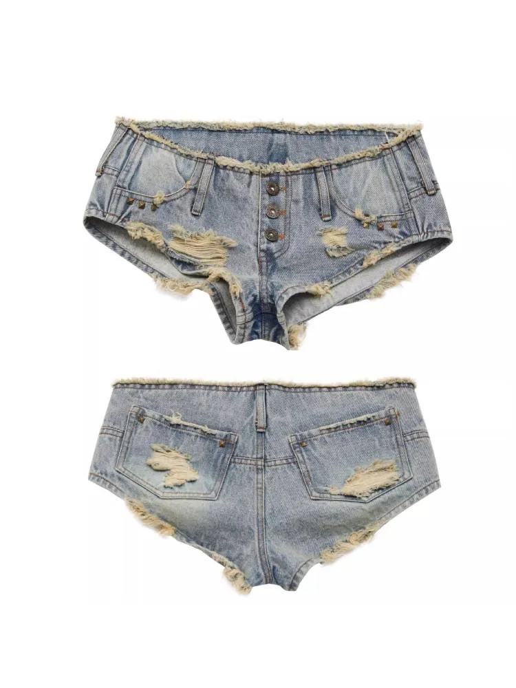 Distressed denim shorts【s0000008447】