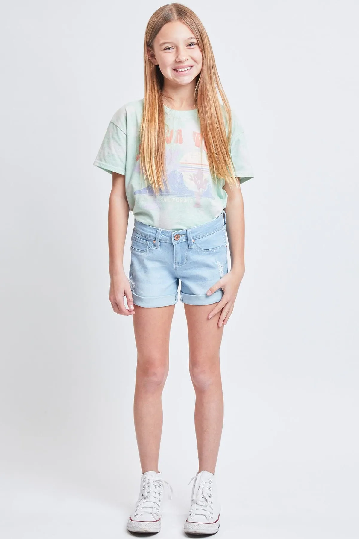 Girls Essential Cuffed Shorts Distressed