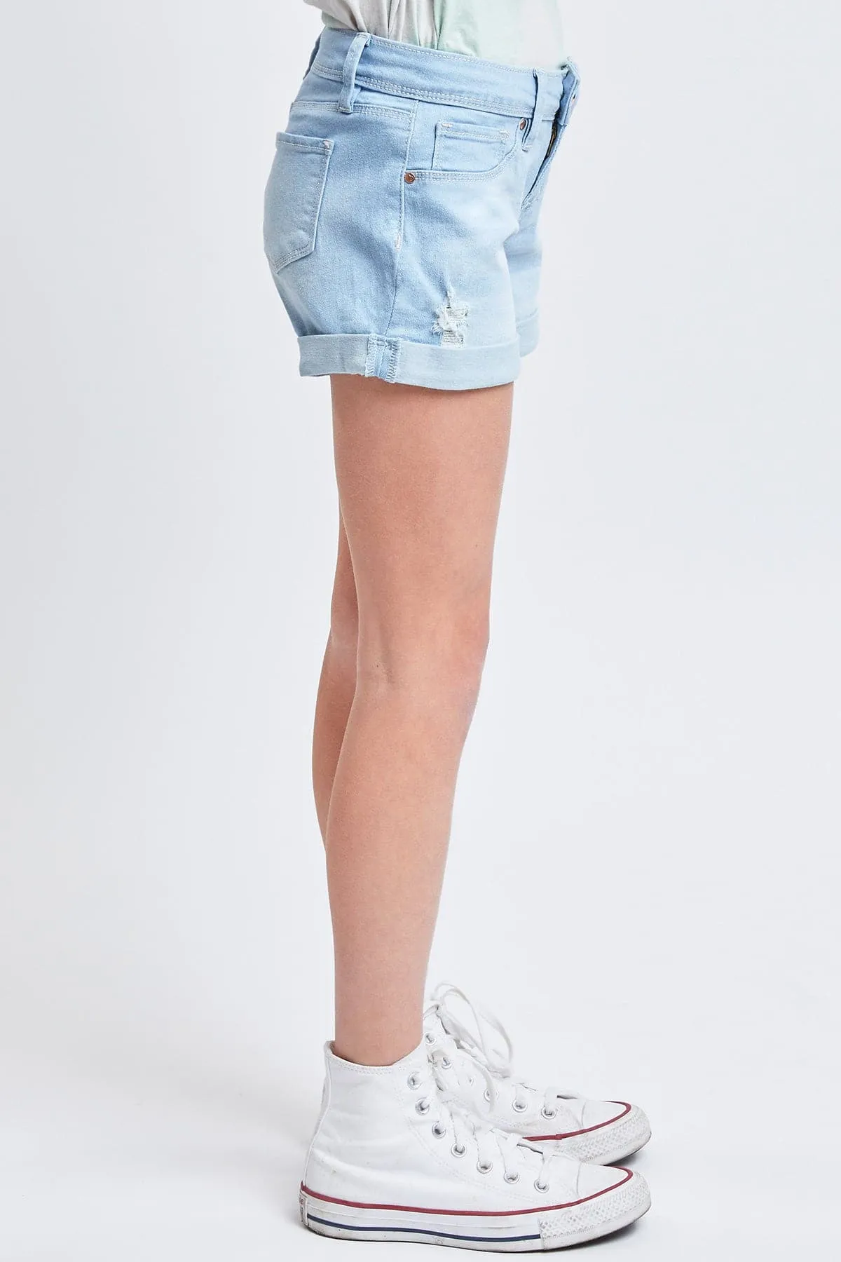 Girls Essential Cuffed Shorts Distressed