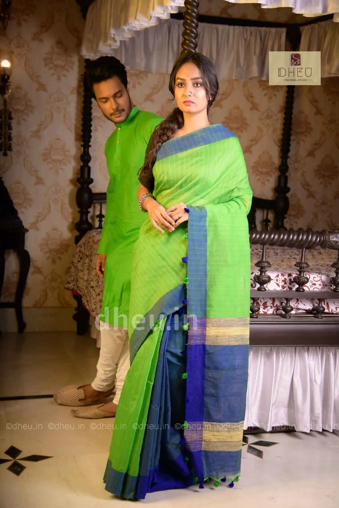 Handloom Silk Saree-Kurta Couple Set