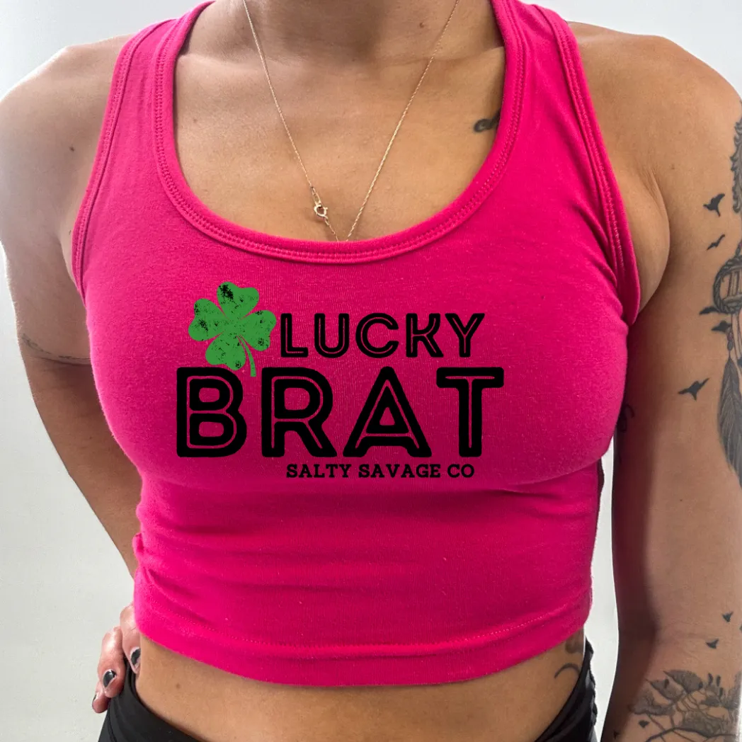 Ladies "LUCKY BRAT" Racerback Crop Tank